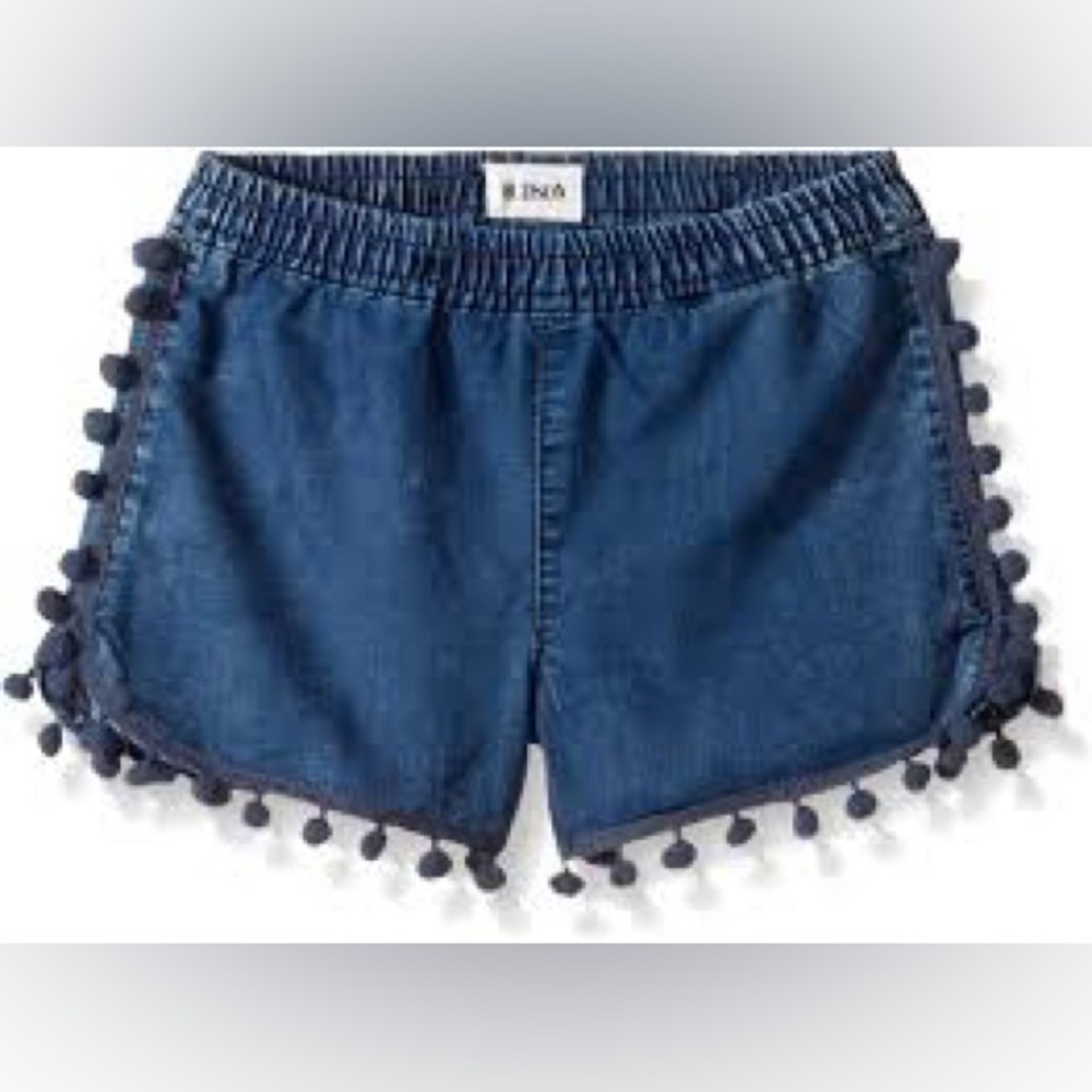 New Hudson pom pom denim kids shorts